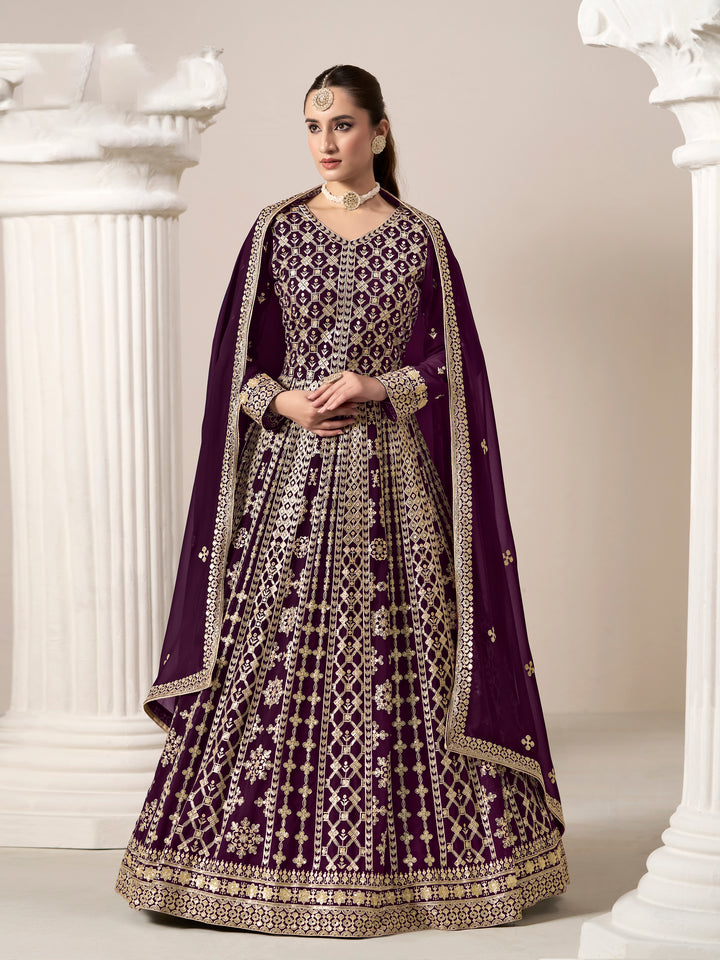 Elegant Faux Georgette Anarkali Dress with Intricate Embroidery | Perfect for Weddings & Festive Occasions