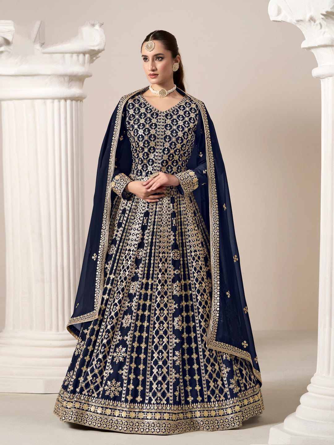 Elegant Faux Georgette Anarkali Dress with Intricate Embroidery | Perfect for Weddings & Festive Occasions