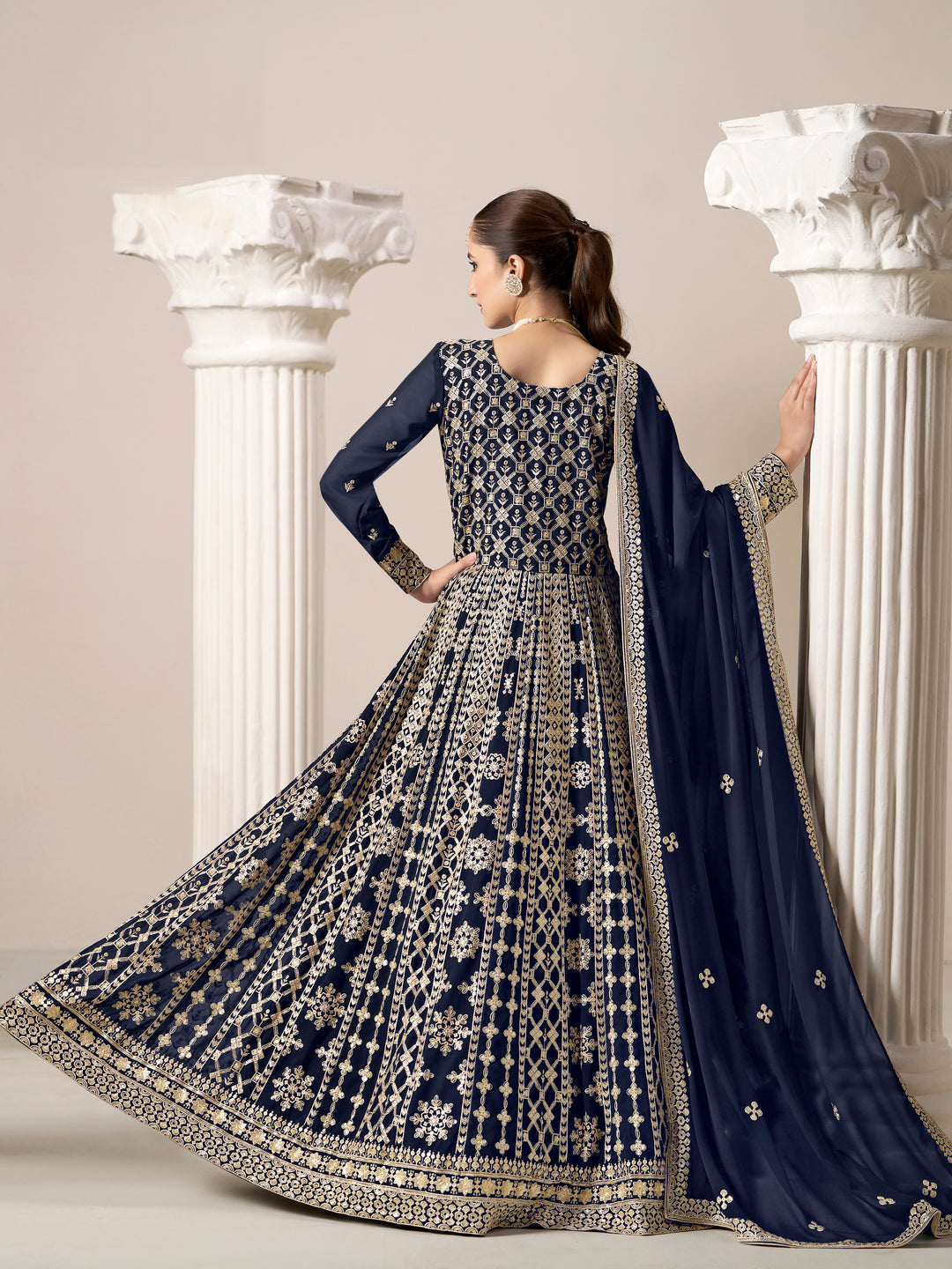 Elegant Faux Georgette Anarkali Dress with Intricate Embroidery | Perfect for Weddings & Festive Occasions