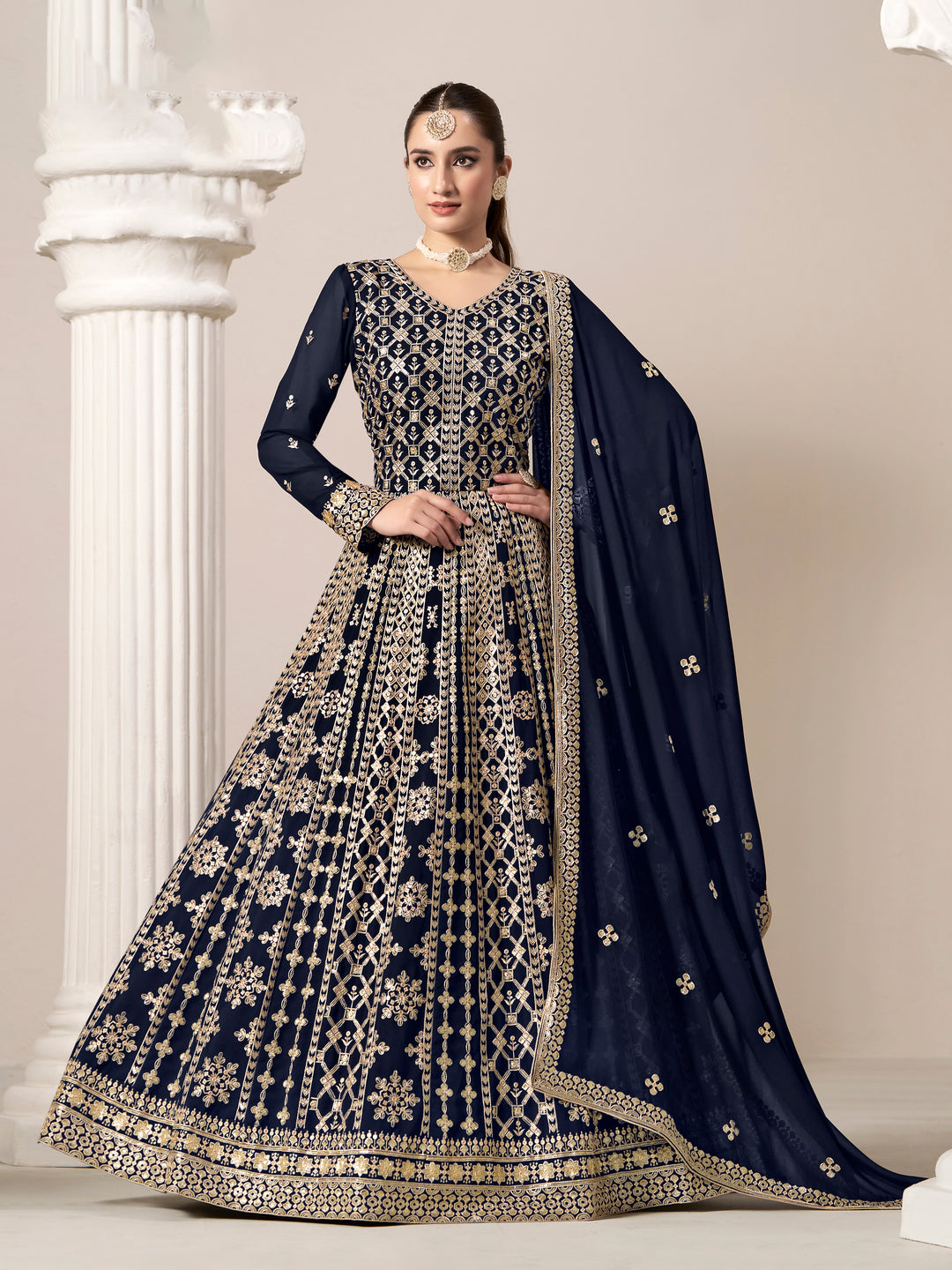 Elegant Faux Georgette Anarkali Dress with Intricate Embroidery | Perfect for Weddings & Festive Occasions