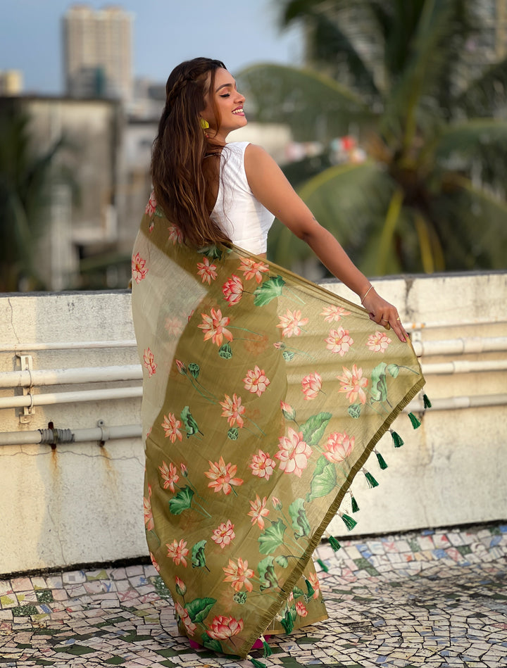 Designer Digital Printed Chanderi-Cotton Saree for Special Events | Elegant Attire