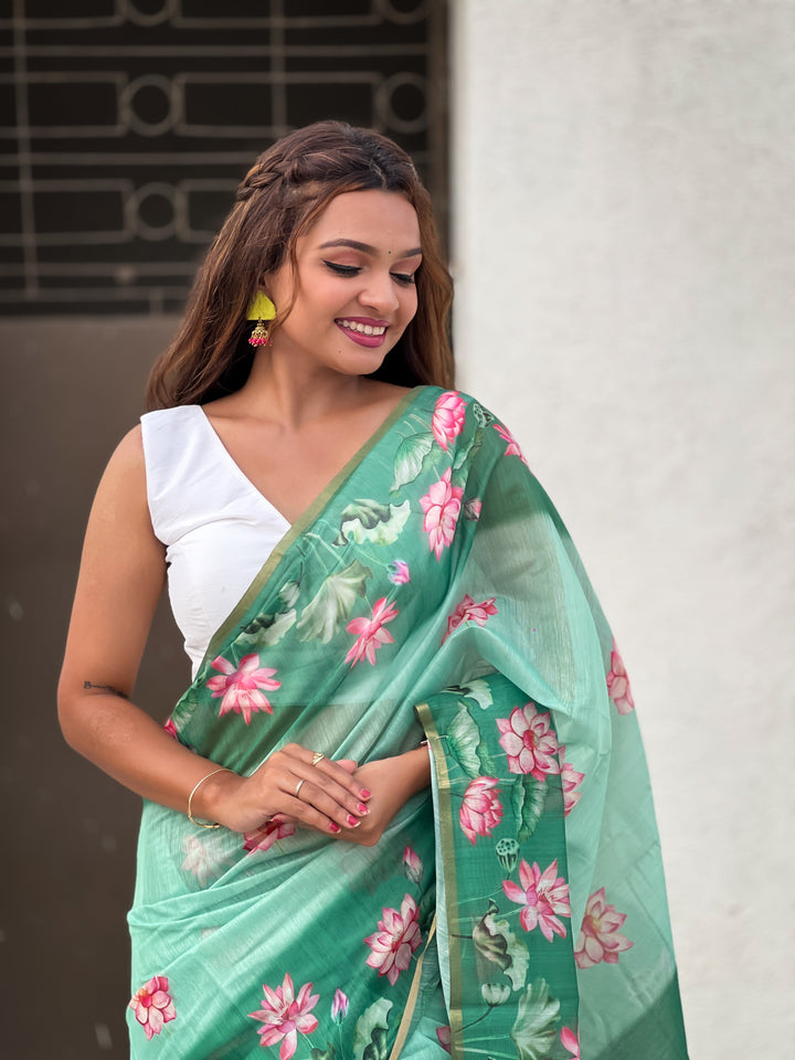 Designer Digital Printed Chanderi-Cotton Saree for Special Events | Elegant Attire