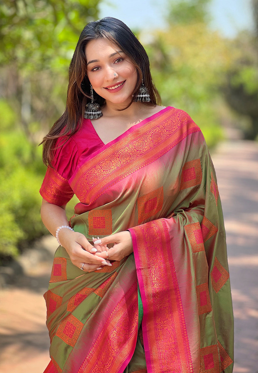 Soft Silk Saree with Kashmiri Meenakari Design | Perfect for Weddings & Events