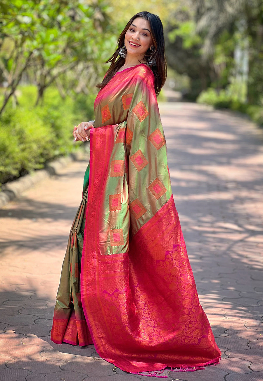 Soft Silk Saree with Kashmiri Meenakari Design | Perfect for Weddings & Events