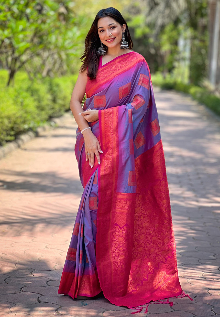 Soft Silk Saree with Kashmiri Meenakari Design | Perfect for Weddings & Events