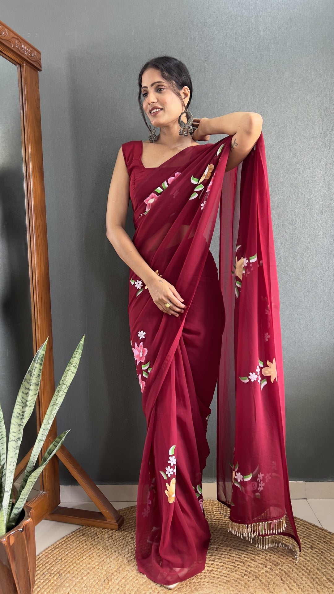 Designer Hand-Printed Faux-Georgette Saree | Perfect for Weddings & Festive Events