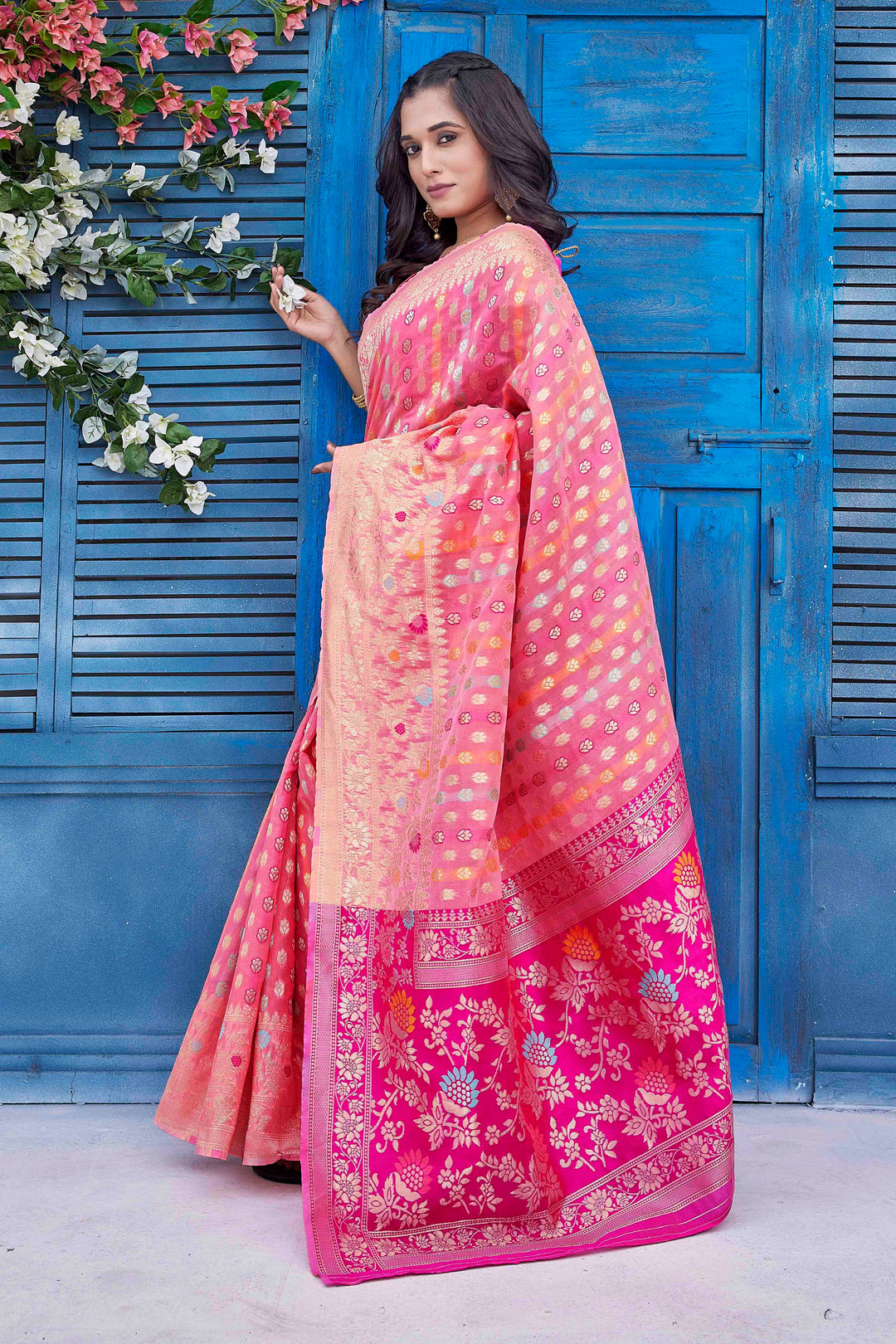 Elegant Silk-Blend Wevon Jacquard Saree for Special Events | Designer Touch