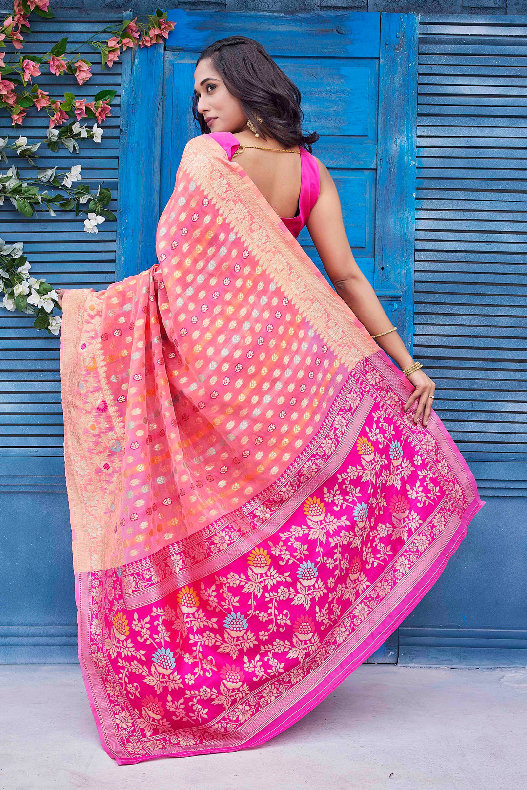 Elegant Silk-Blend Wevon Jacquard Saree for Special Events | Designer Touch