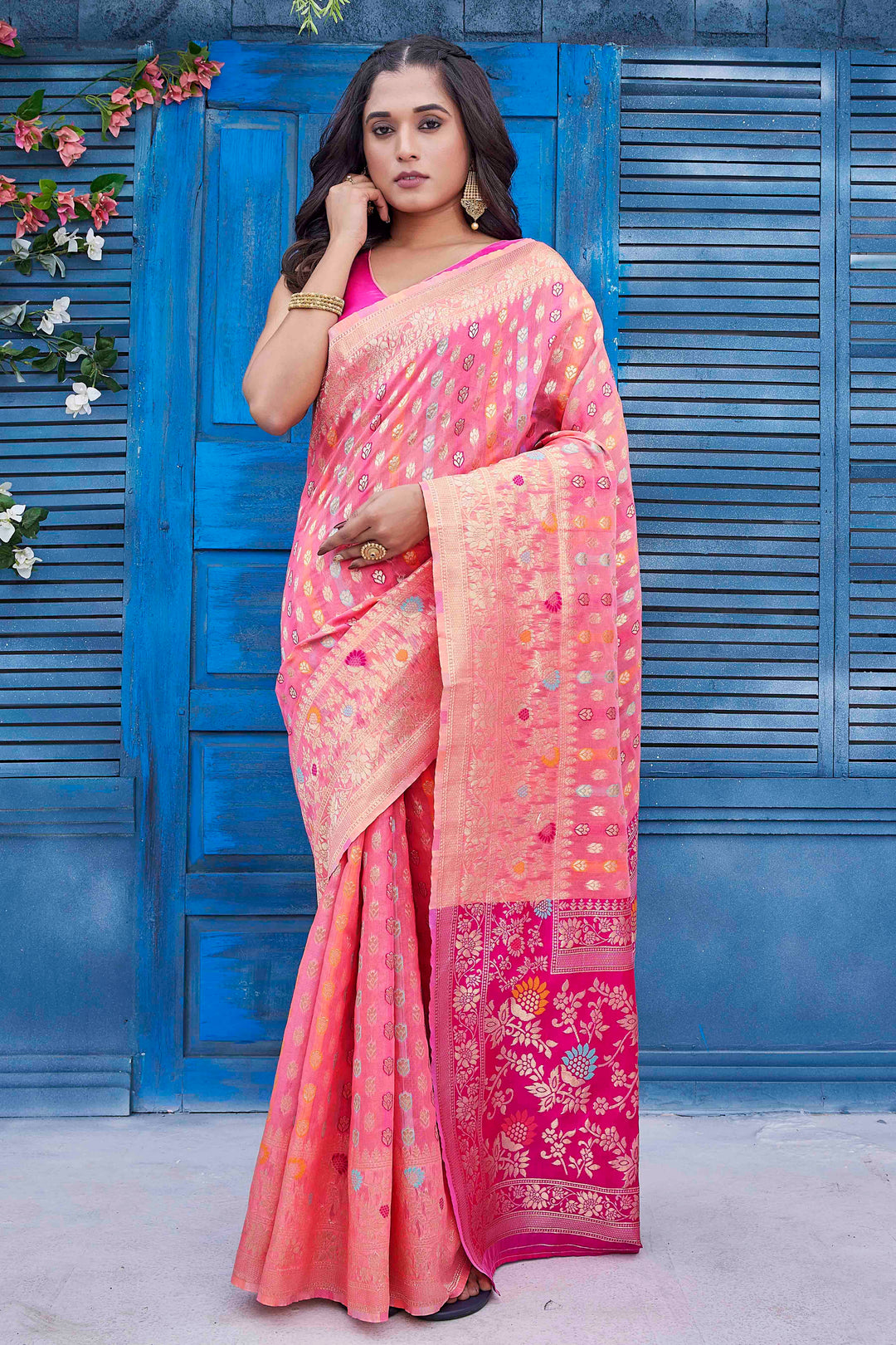 Elegant Silk-Blend Wevon Jacquard Saree for Special Events | Designer Touch