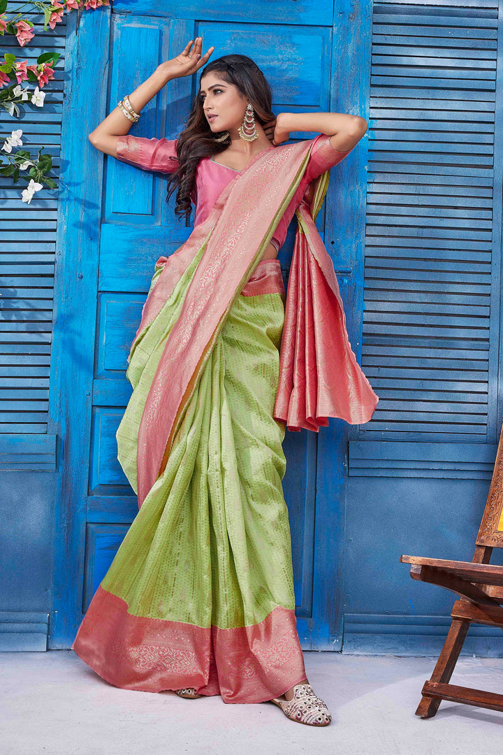 Elegant Silk-Blend Saree with Woven Jacquard Design | Perfect for Weddings & Festive Events