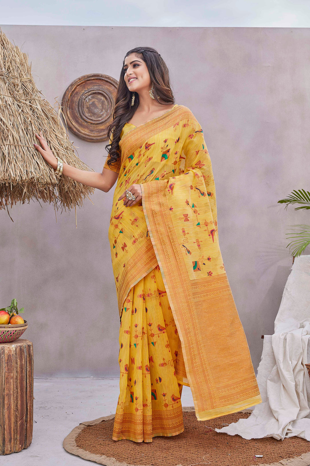 Linen Saree with Jacquard Designer Work | Ideal for Weddings & Festive Events