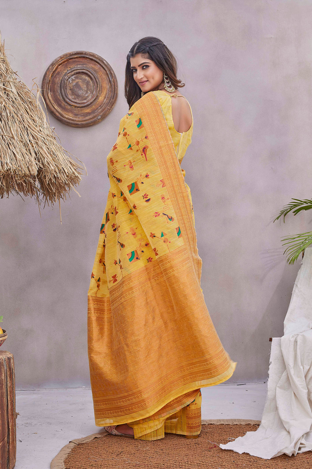 Linen Saree with Jacquard Designer Work | Ideal for Weddings & Festive Events