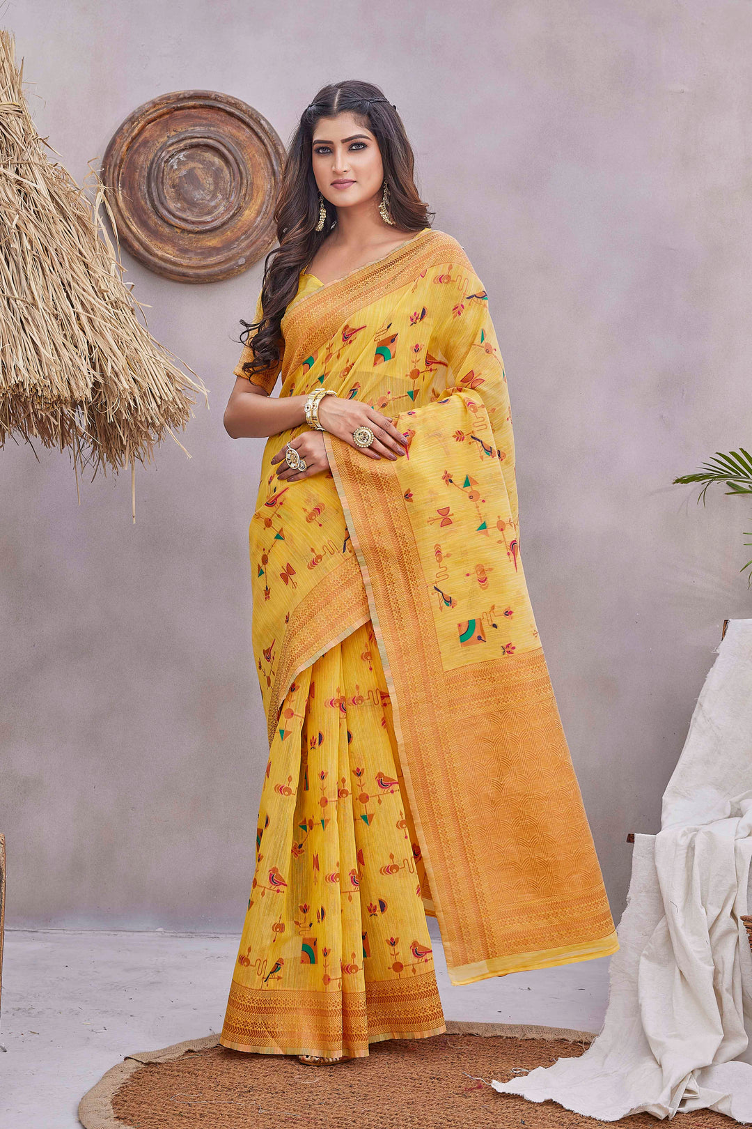 Linen Saree with Jacquard Designer Work | Ideal for Weddings & Festive Events