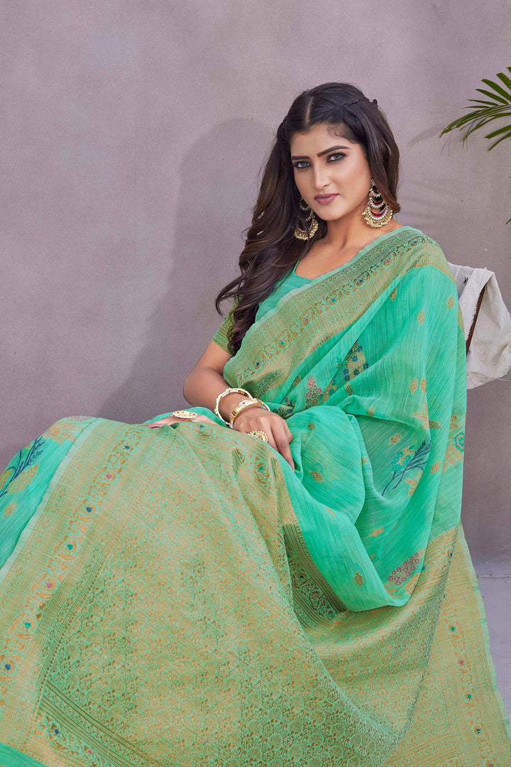 Linen Saree with Woven Jacquard Design | Perfect for Weddings & Festive Events