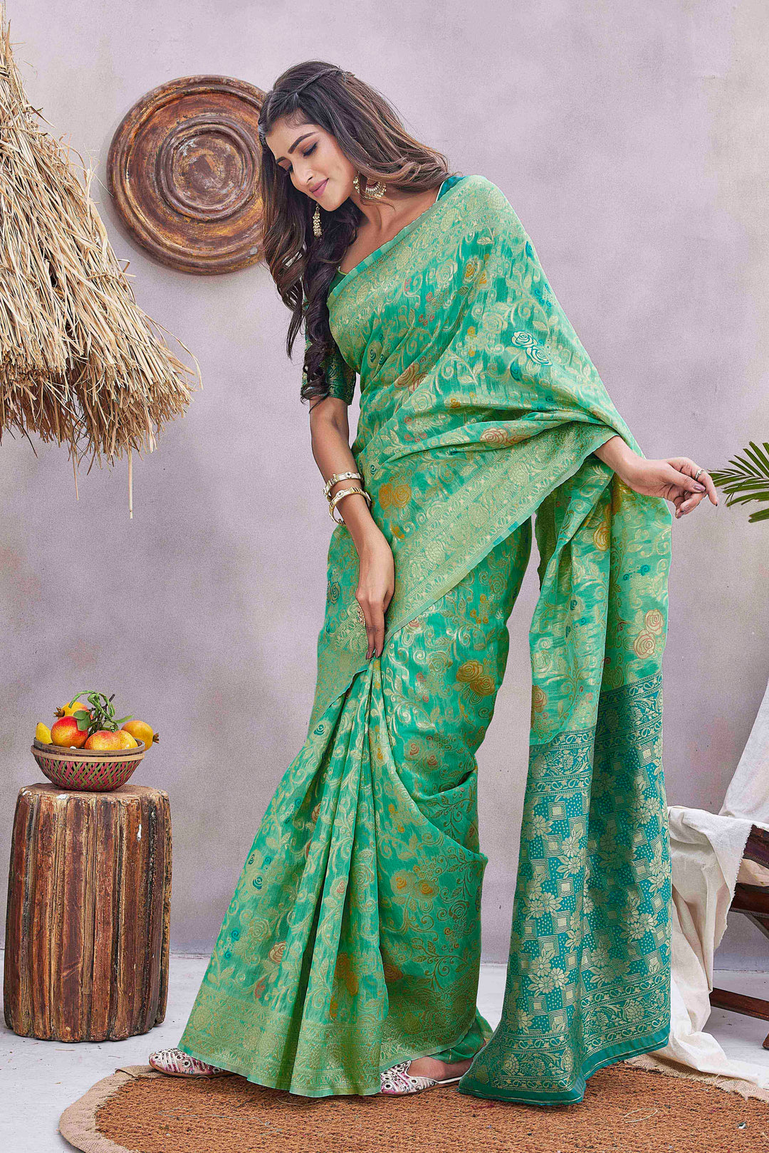 Elegant Silk-Blend Saree with Woven Jacquard Design | Perfect for Weddings & Festive Events