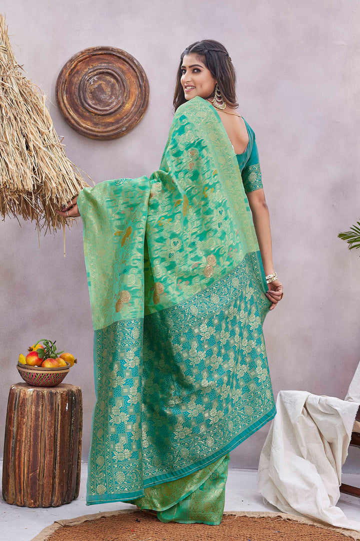 Elegant Silk-Blend Saree with Woven Jacquard Design | Perfect for Weddings & Festive Events