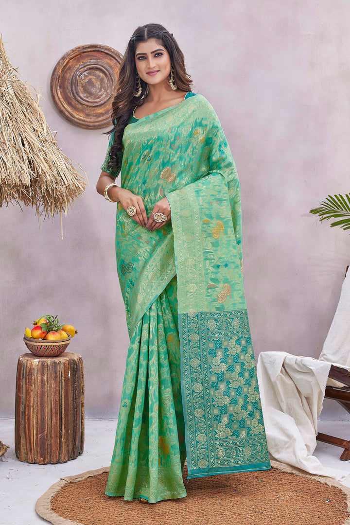 Elegant Silk-Blend Saree with Woven Jacquard Design | Perfect for Weddings & Festive Events