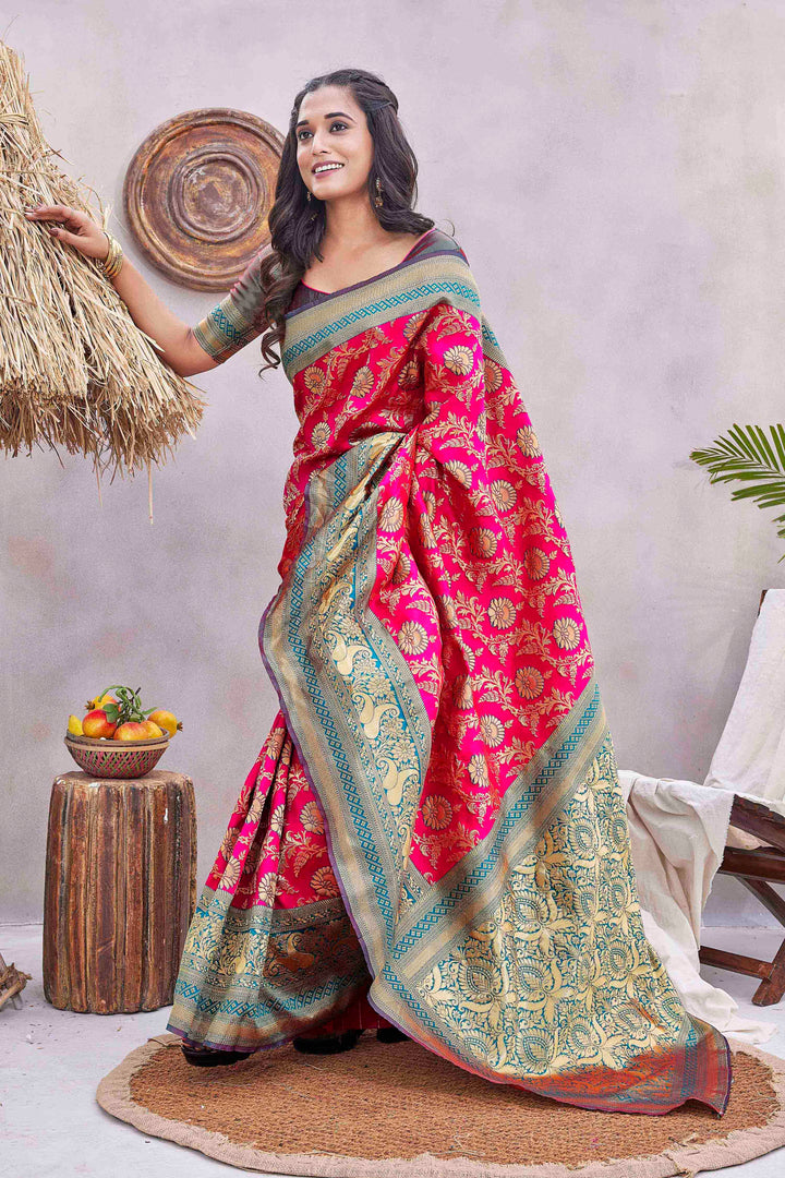 Designer Silk-Blend Saree | Woven Jacquard Fabric for Special Events