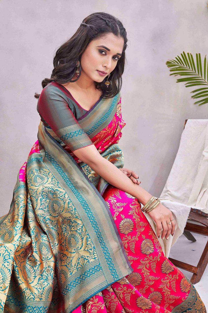 Designer Silk-Blend Saree | Woven Jacquard Fabric for Special Events