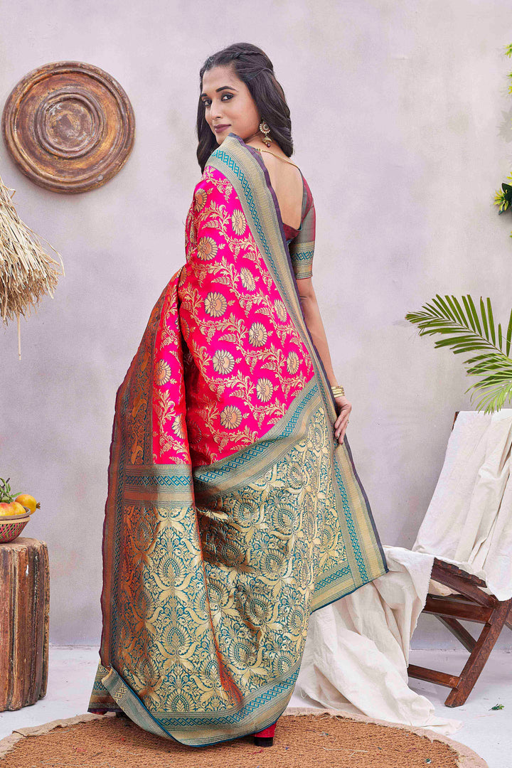 Designer Silk-Blend Saree | Woven Jacquard Fabric for Special Events