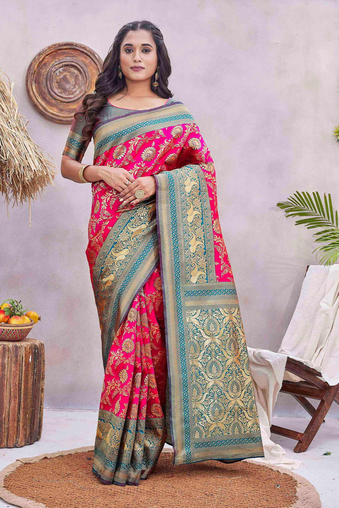 Designer Silk-Blend Saree | Woven Jacquard Fabric for Special Events