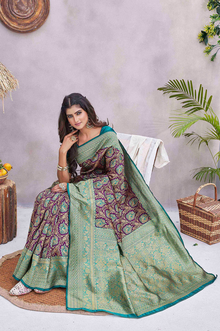 Elegant Silk-Blend Woven Jacquard Saree | Perfect for Weddings & Festive Events