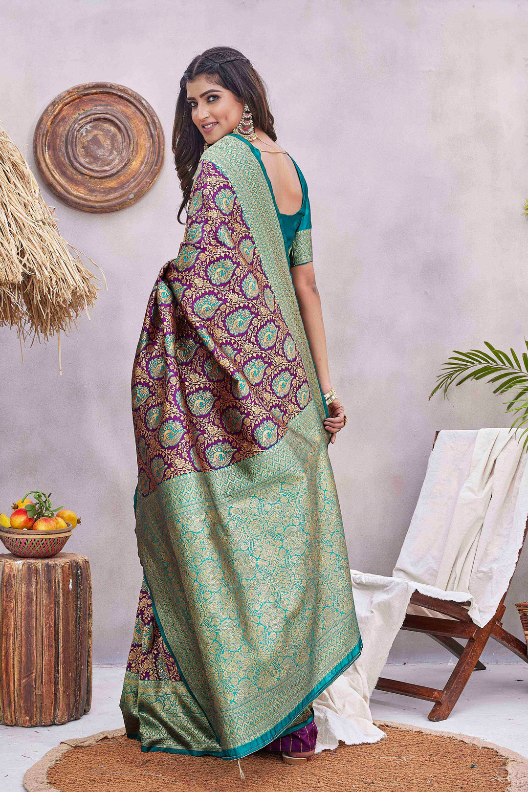 Elegant Silk-Blend Woven Jacquard Saree | Perfect for Weddings & Festive Events