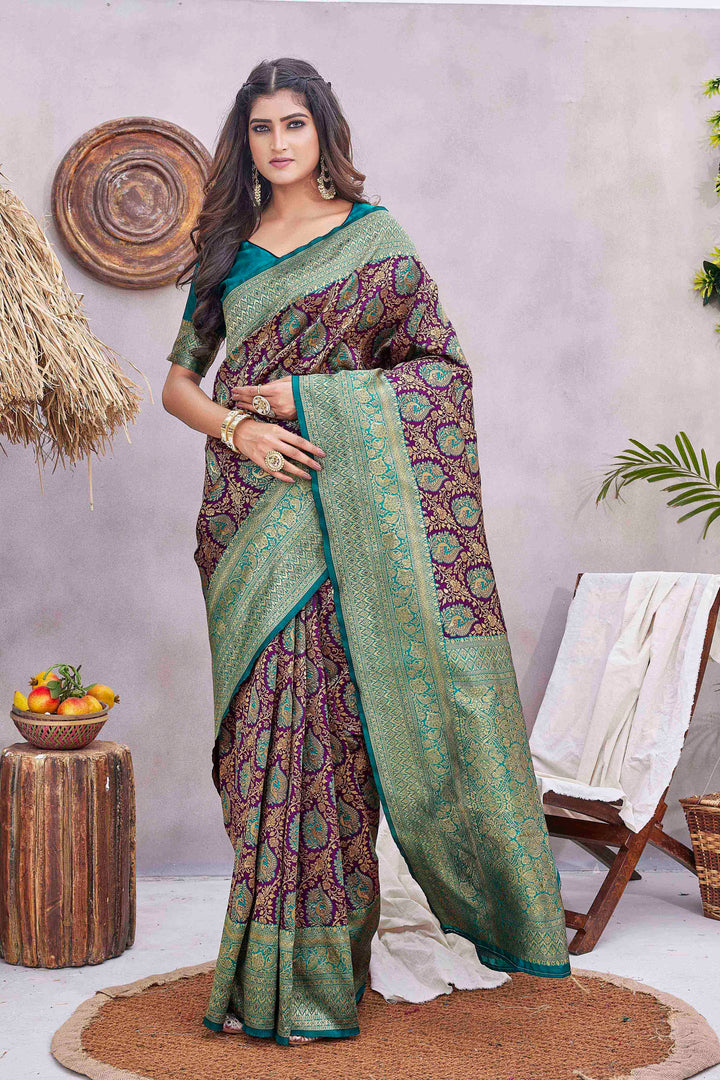 Elegant Silk-Blend Woven Jacquard Saree | Perfect for Weddings & Festive Events