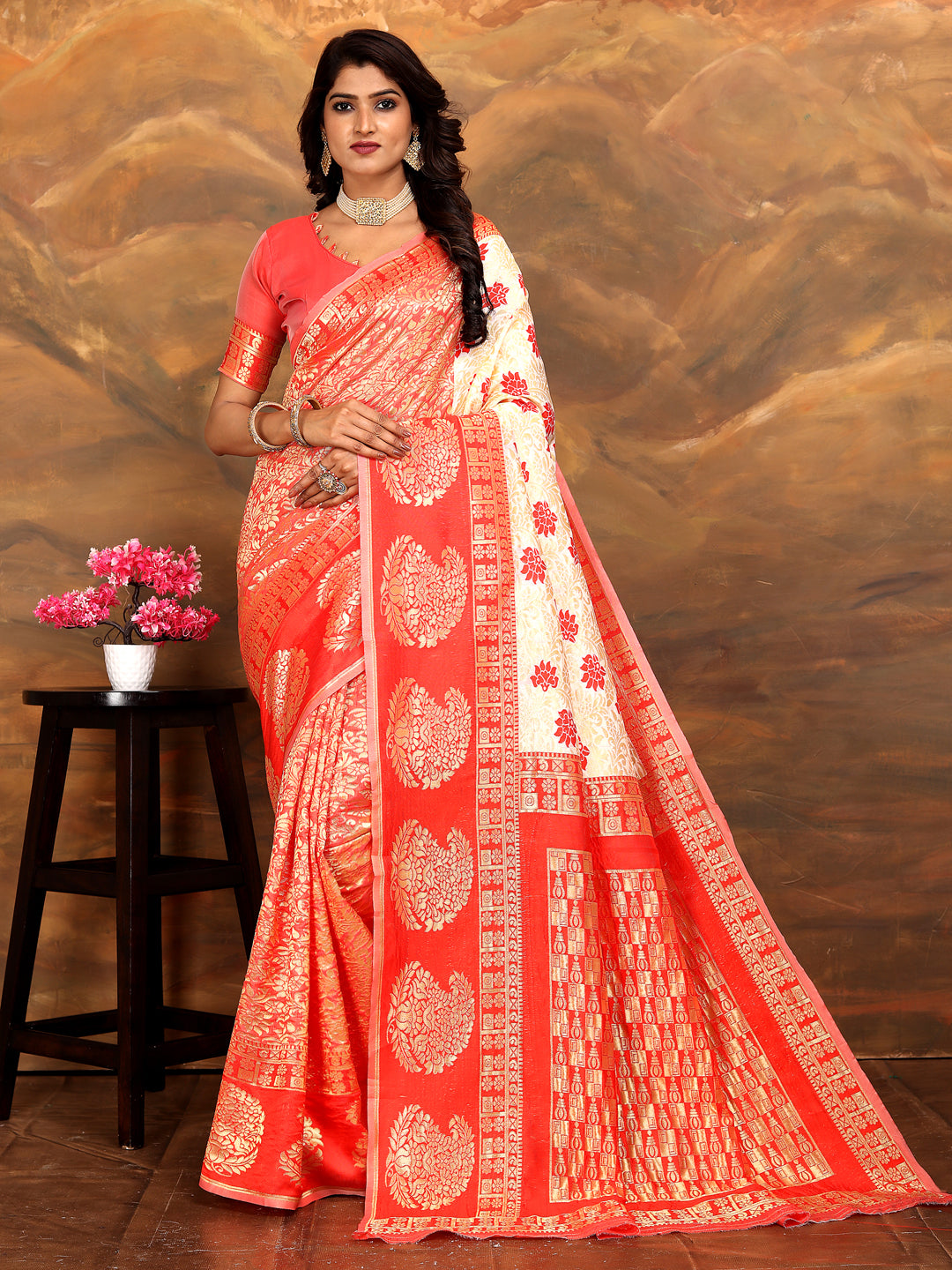 Elegant Silk-Blend Designer Saree | Woven Jacquard for Special Events