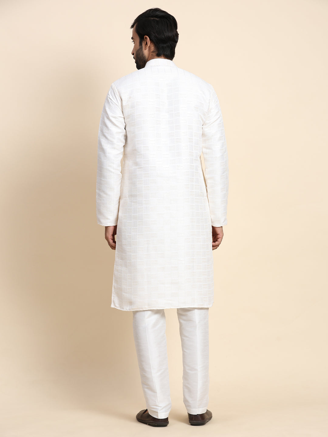 White Viscose Jacquard Kurta Pajama | Men's Ethnic Festive Wear Set