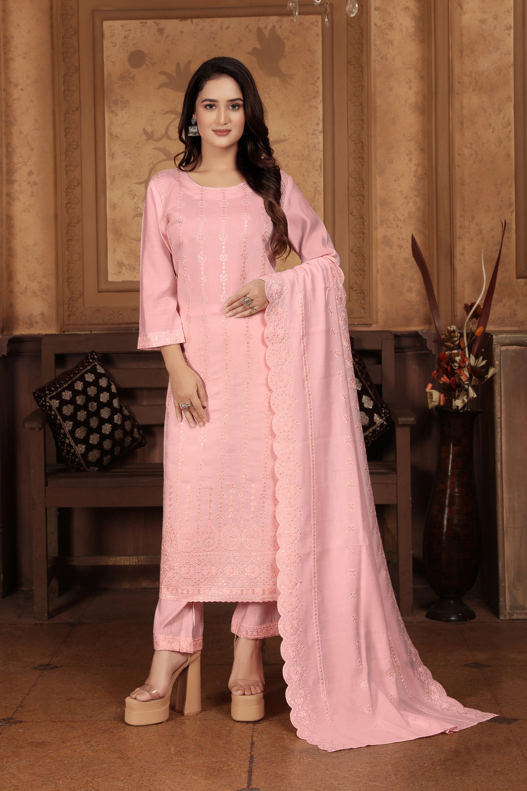 Elegant Peri Chanderi Salwar Kameez with Intricate Embroidery | Perfect for Festive Occasions