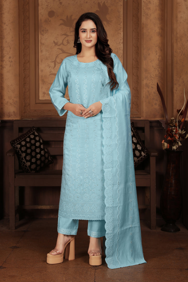 Elegant Peri Chanderi Salwar Kameez with Intricate Embroidery | Perfect for Festive Occasions