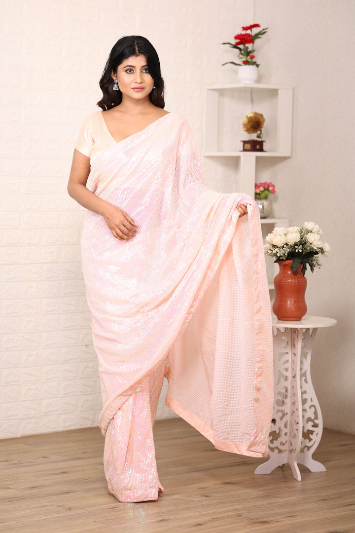 Elegant Georgette Saree with Satin-Silk Blouse | Sequined Embroidery for Weddings