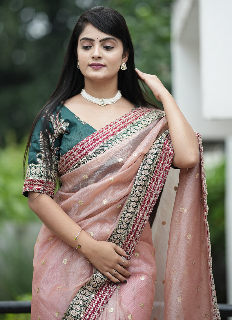 Banarasi-Crush Saree with Sequined Embroidery | Art Silk Blouse for Events