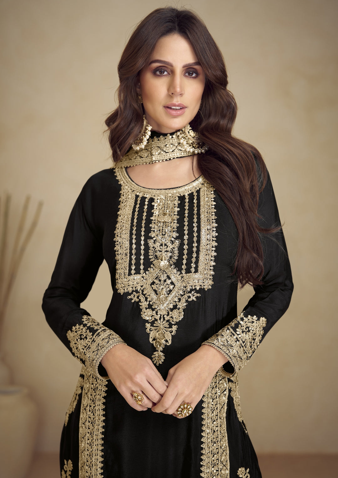 Georgette Salwar Kameez with Intricate Golden Embroidery | Elegant Ethnic Wear for Women