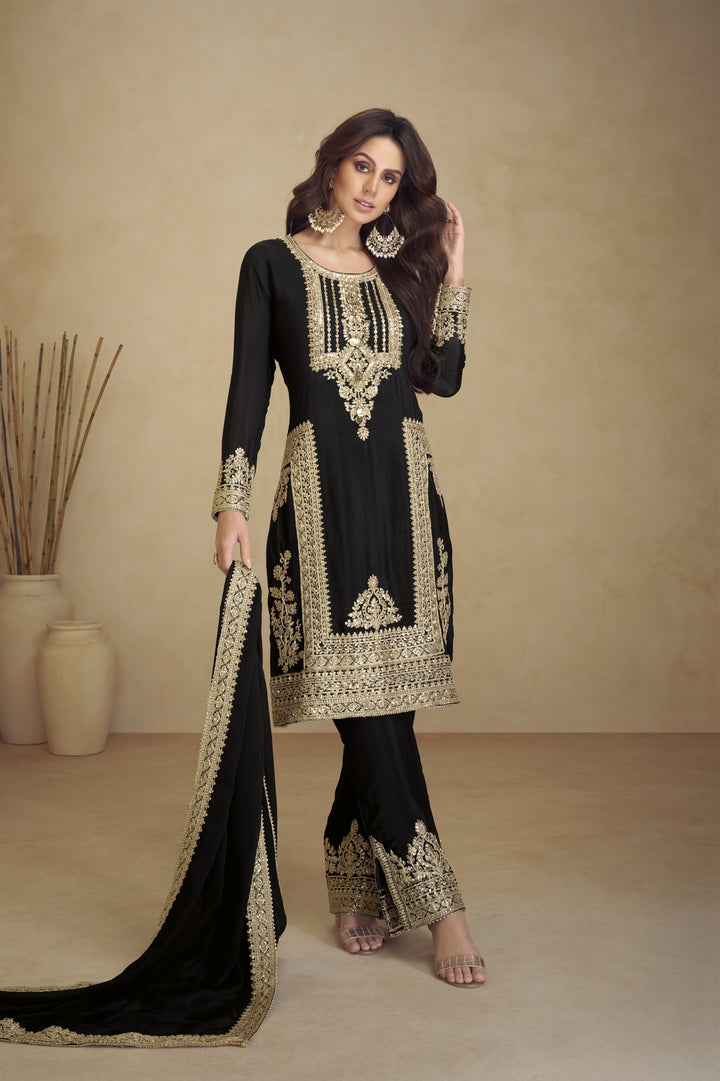 Georgette Salwar Kameez with Intricate Golden Embroidery | Elegant Ethnic Wear for Women