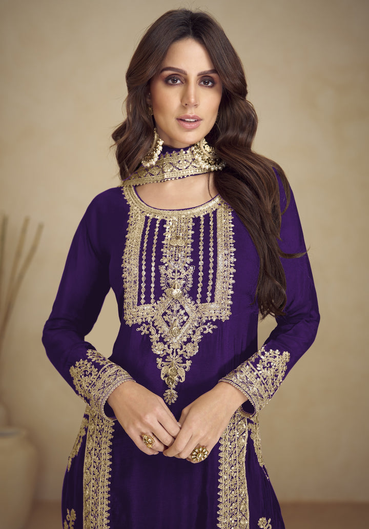 Georgette Salwar Kameez with Intricate Golden Embroidery | Elegant Ethnic Wear for Women