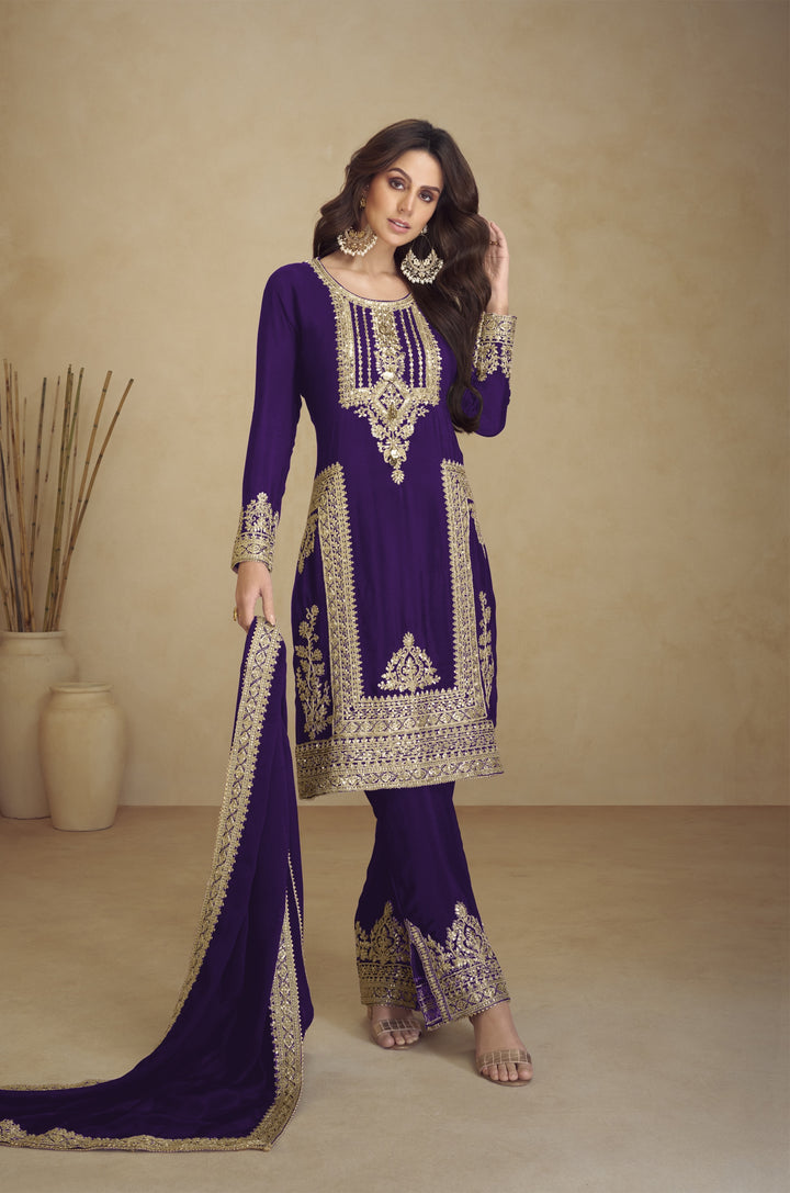 Georgette Salwar Kameez with Intricate Golden Embroidery | Elegant Ethnic Wear for Women