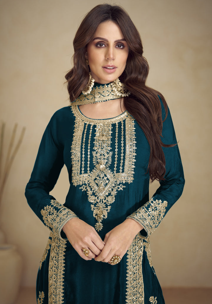 Georgette Salwar Kameez with Intricate Golden Embroidery | Elegant Ethnic Wear for Women