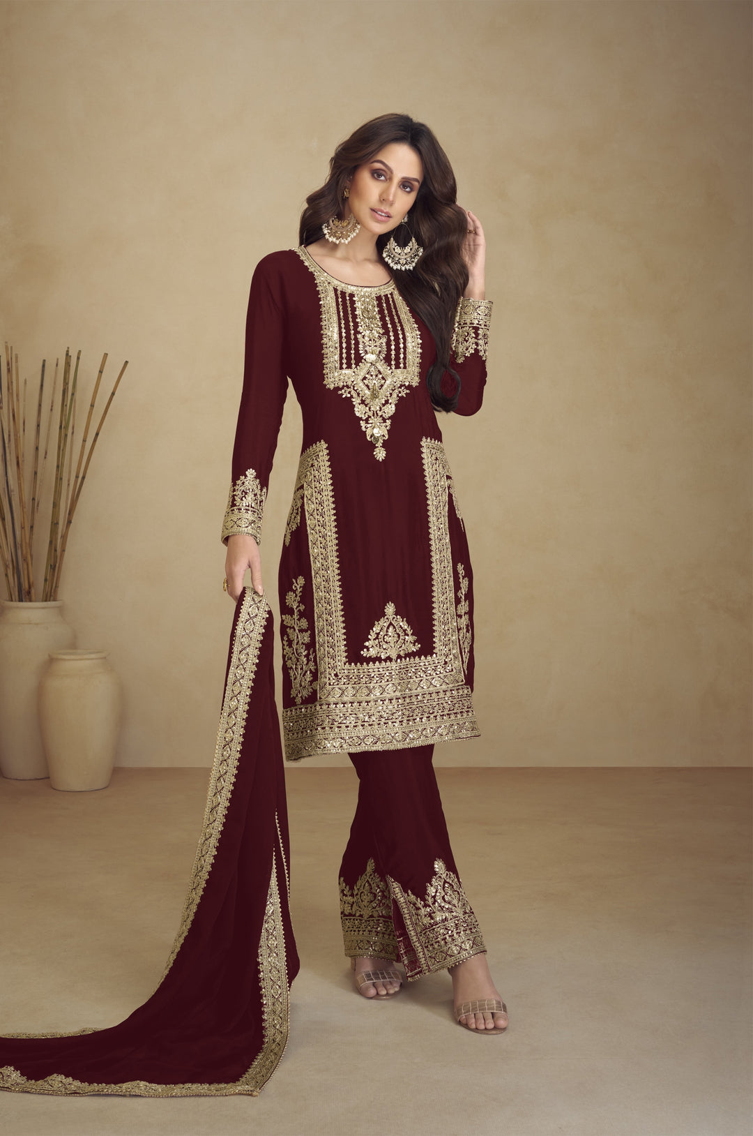 Georgette Salwar Kameez with Intricate Golden Embroidery | Elegant Ethnic Wear for Women