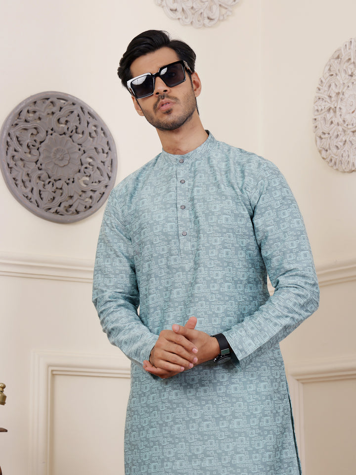 Men's Blue Kurta Pajama Set | Designer Jacquard Work | Traditional Ethnic Wear