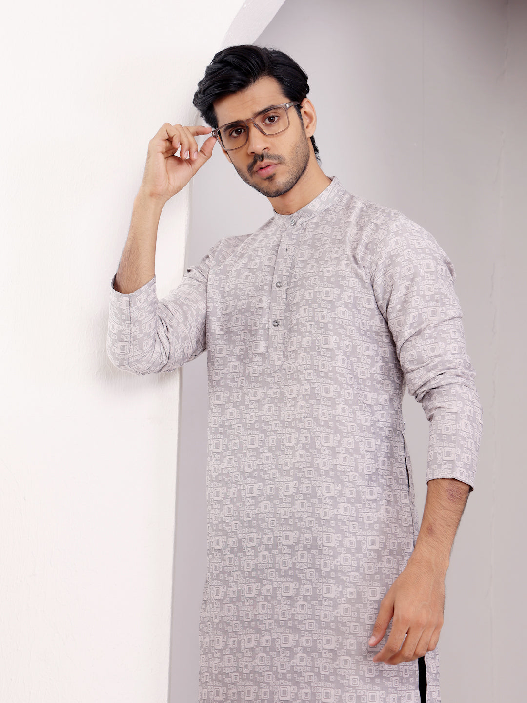 Elegant Grey Kurta for Men | Viscose with Wevon Jacquard Designer Work