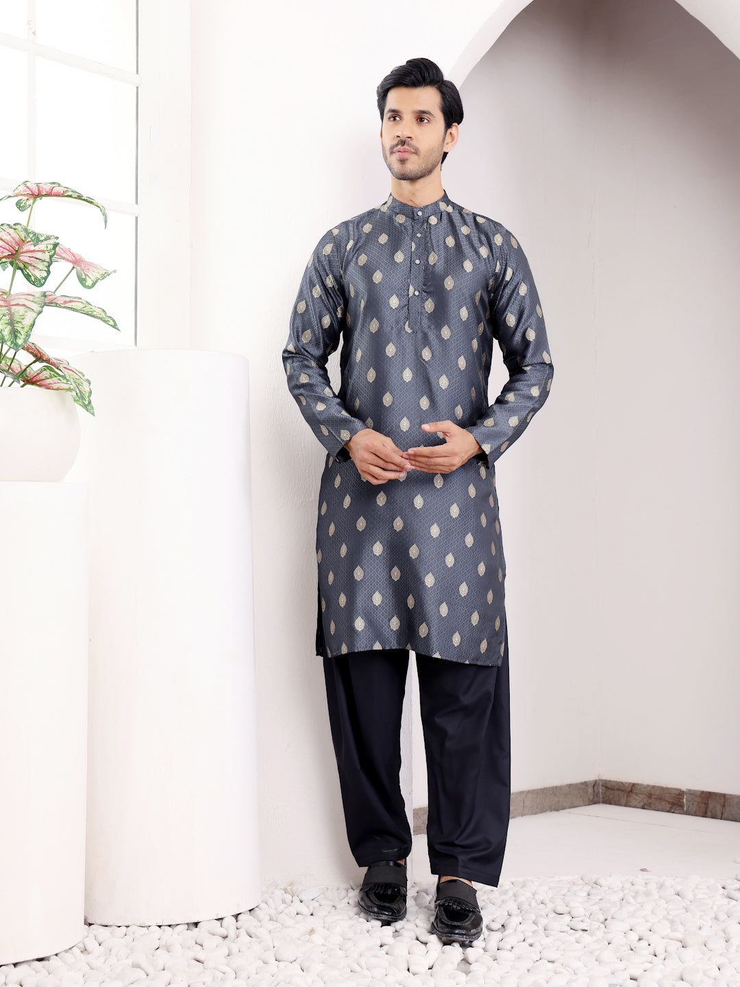 Stylish Navy Blue Kurta | Viscose with Wevon Jacquard Designer Embroidery