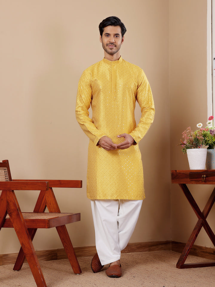 Designer Kurta Pajama | Viscose Fabric with Art Silk Bottom and Chikankari Embroidery