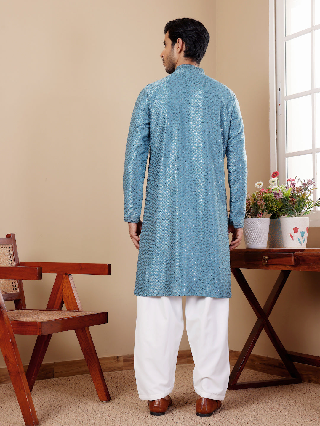 Designer Kurta Pajama | Viscose Fabric with Art Silk Bottom and Chikankari Embroidery