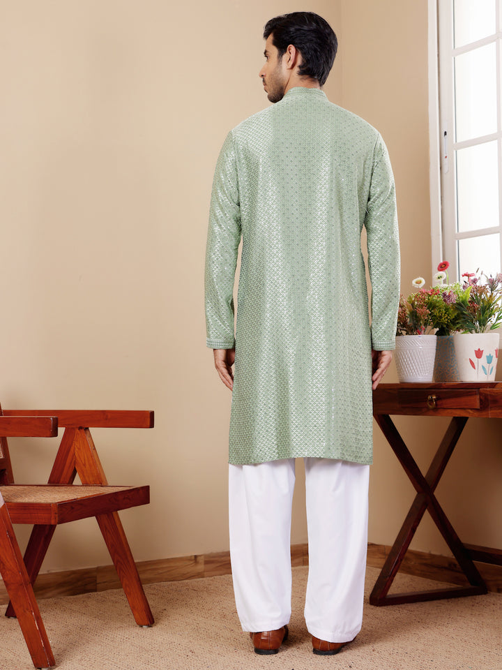 Designer Kurta Pajama | Viscose Fabric with Art Silk Bottom and Chikankari Embroidery