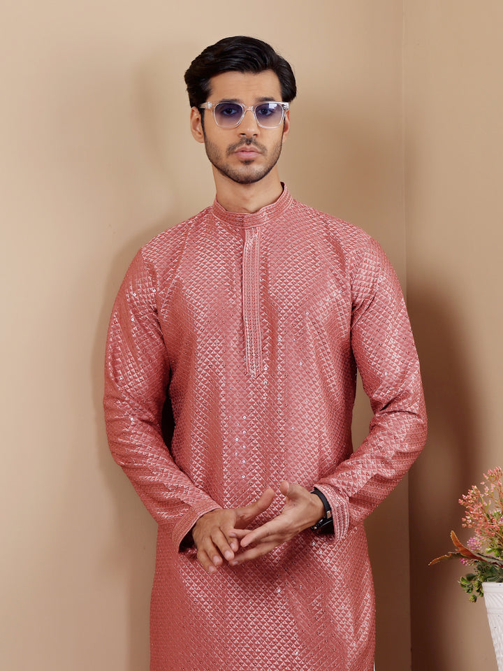 Designer Kurta Pajama | Viscose Fabric with Art Silk Bottom and Chikankari Embroidery