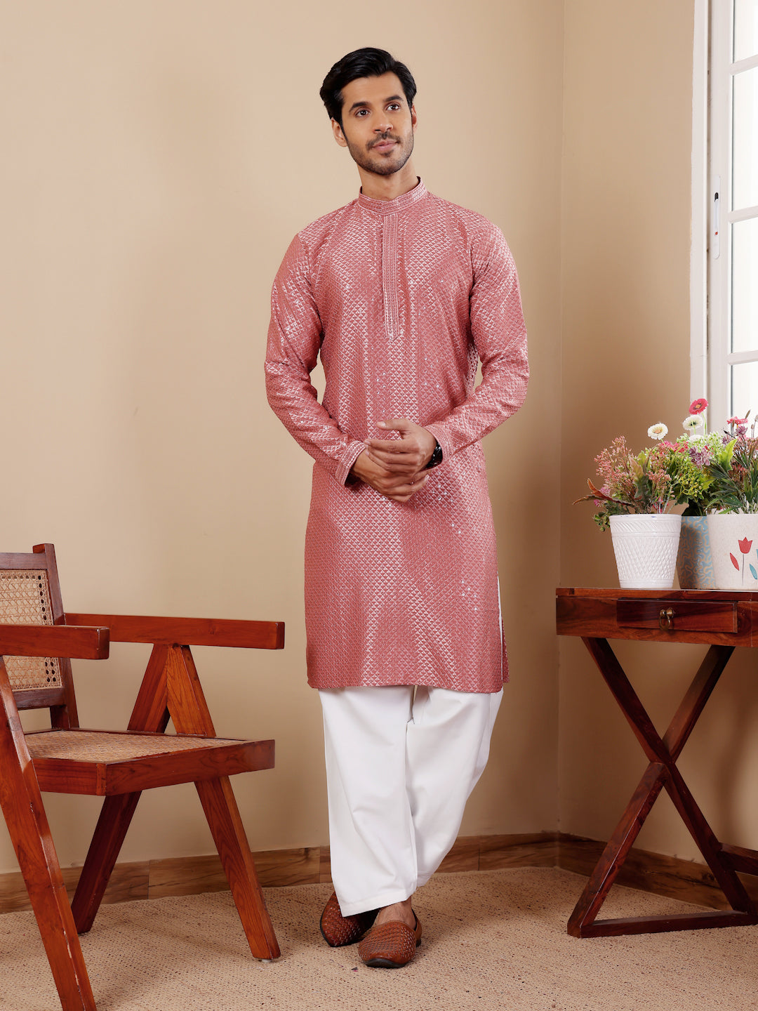 Designer Kurta Pajama | Viscose Fabric with Art Silk Bottom and Chikankari Embroidery