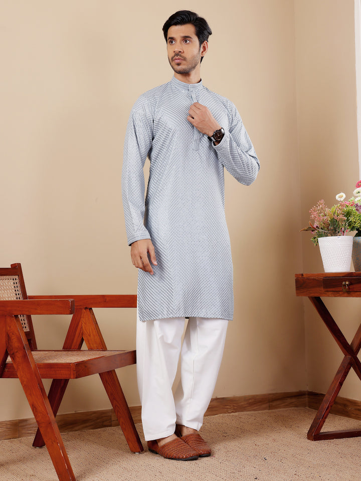 Stylish Designer Kurta Set | Chikankari Embroidery with Art Silk Pajama