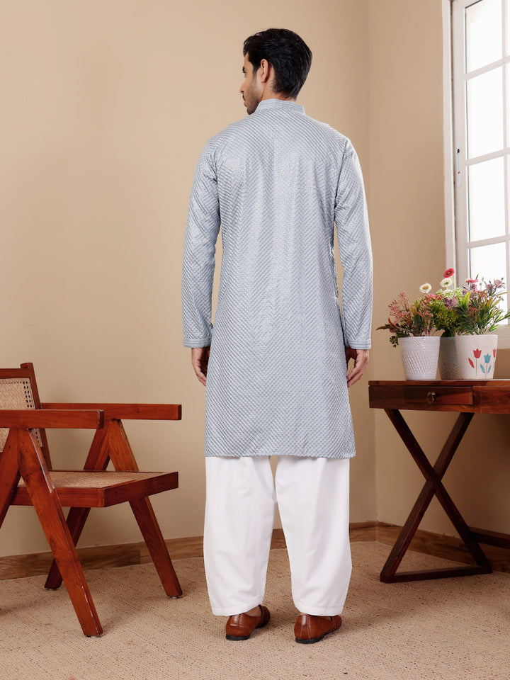 Stylish Designer Kurta Set | Chikankari Embroidery with Art Silk Pajama